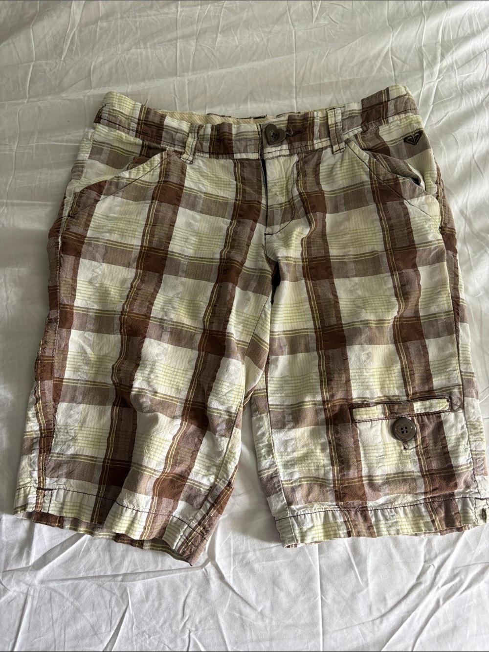 Roxy women’s Plaid Cargo Shorts - Brown & Cream
